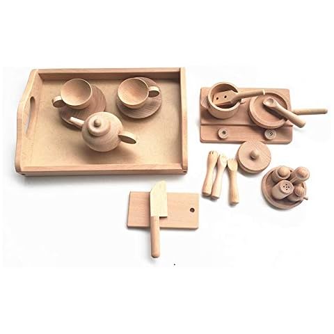 Fun World Toys Pretend play - 21 pieces wooden Kitchen Set & Tea Set Cover