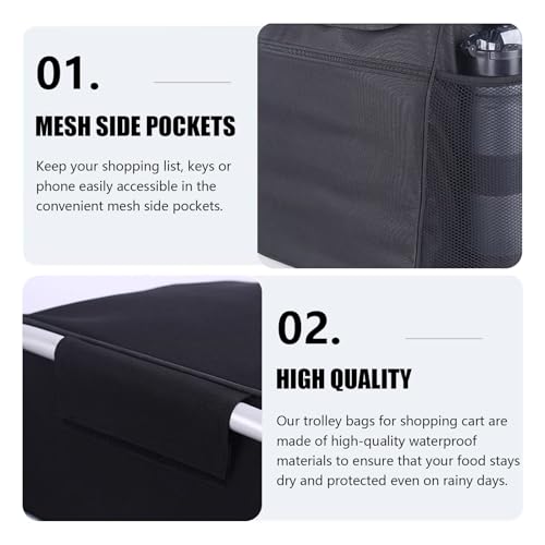 Einkaufswagen Tasche, Trolley Taschen Einkaufs Handwagen Tasche Ersatztasche Tasche für Einkaufstrolley Faltbare wasserdichte Oxford Stoff Aufbewahrungstasche 55x34x24cm Schwarz – Bild 7