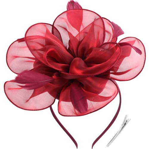 Image of DRESHOW Fascinators Hat Tea Party Headwear Ribbons Feathers on a Headband and a Clip for Women