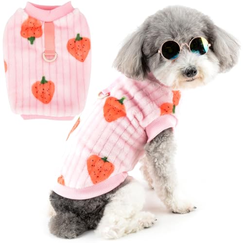Zunea Fuzzy Dog Vest Sweater Coats for Small Dogs Warm Fleece Winter Jackets with Leash Ring Cute Strawberry Pullover Puppy Clothes Soft Cold Weather Sleeveless Pet Girl Boy Chihuahua Apparel Pink M