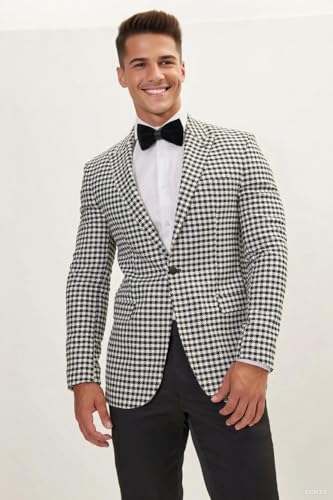 VENNYNG Men's Houndstooth Suit Jacket Vintage Tweed Plaid Casual Blazer for Men Single Breasted Sport Coat2