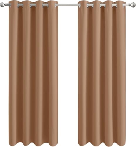 Image of Aspire Homeware Blackout Curtains for Living Room 46x72 Inch Beige Eyelet Curtains for bedroom Super Soft Privacy Curtain and Drapes 2 Panels with Tiebacks