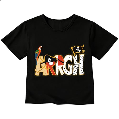 Zcaynger Toddler Boys Pirate Shirt Kids Graphic T Shirt Cotton Short Sleeve Adventure Summer Tee 2-8 Years Black