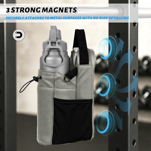 Magnetic Sports Water Bottle Bag with 3 Strong Magnets - Universal for Bottles up to 1.5L, Waterproof & Durable - Multifunctional for Fitness, Gym & Sports - Grey3