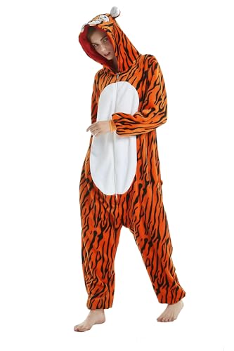 Ovender Kigurumi Adulte Costume Animaux Halloween Carnaval ou Spectacle de Noël Party Show Pyjamas Cosplay Combinaison Unisexe Winter Zoo Deguisements Femmes et Hommes (L/XL, Tigre)