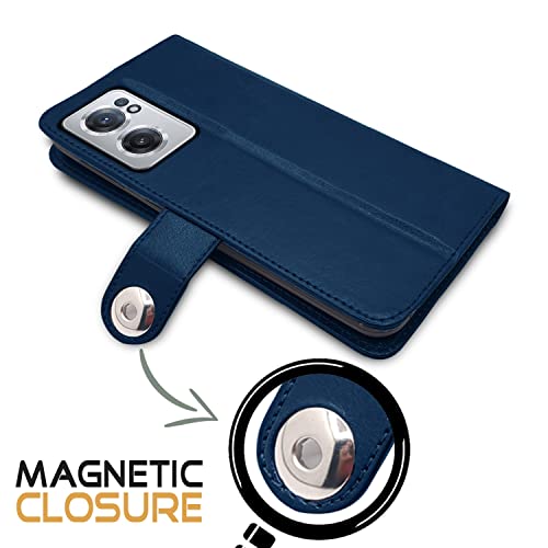 Image of Pikkme Oneplus Nord Ce 2 5G Flip Case Leather Finish | Inside TPU with Card Pockets | Wallet Stand and Shock Proof | Magnetic Closing | Complete Protection Flip Cover (Button Blue)