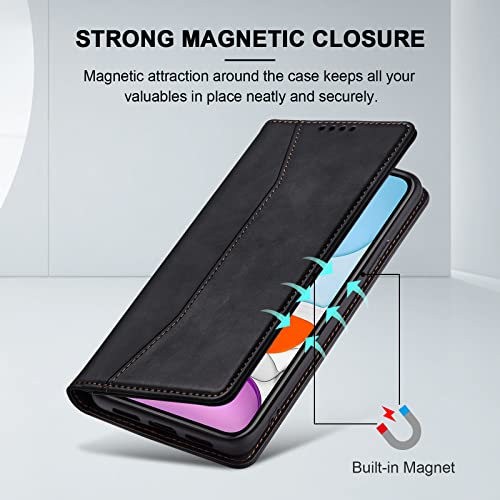 Image of Jasonyu Flip Wallet Case for iPhone 11,Leather Magnetic Folio Cover with Card Holder,Kickstand - TPU Shockproof Durable Protective Phone Case,Black