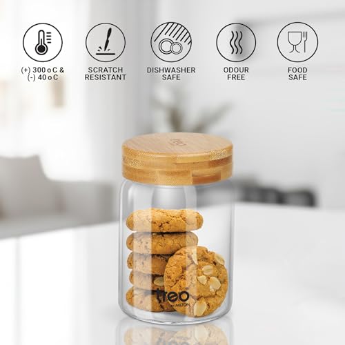 Image of Treo by Milton Glare & Snacks 4 Pcs Gift Set | 2 Premium 240 ml Ceramic Mug, Dark Blue & 2 Airtight 500 ml Glass Jars, Transparent | Durable, Microwave-Safe Mugs | Perfect for Home, Office & Gifting