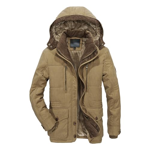 Qolkmuiy-GJ Men's Winter Long Cotton Coat Casual Thicken Warm Parka Jacket Mid Long Outerwear Coats with Pockets (Khaki,6X-Large)