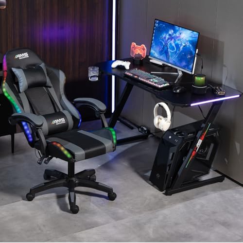 Chaise Gamer#02-Grey-LED - Coloris Noir & Gris - LED RGB 358 Effets - Télécomande - Coussins Lombaire & appuie-tête – Image 5