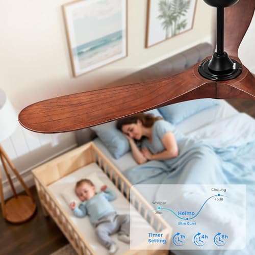 Image of heimo 72 Inch Ceiling Fan with Light and Remote Control, Wood Outdoor Ceiling Fans with Lights Dimmable for Bedroom Living Room Patios Proch Office Rustic Extra Large High Cfm Exterior Fan(Walnut)