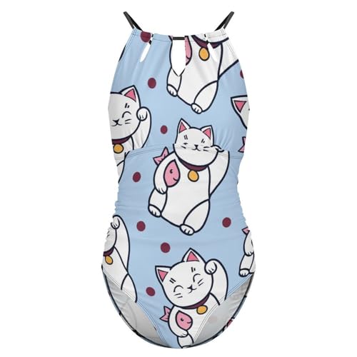 Chat blanc porte-bonheur maillots de bain une pièce