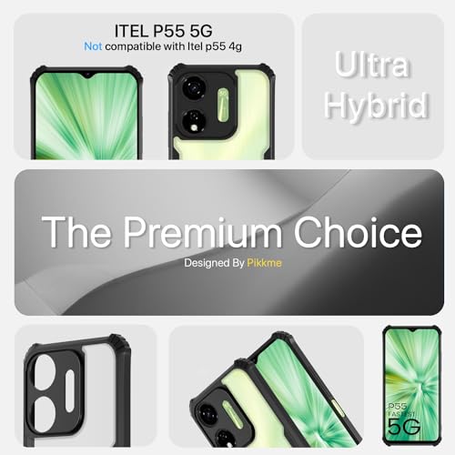 Image of Pikkme itel P55 5G Back Cover | Crystal Clear Transparent Back | Ultra Hyrbid | Full Camera Protection | Raised Edge | Bumper Back Case (Black)