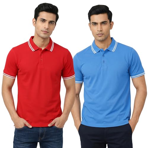 Image of Hangout Hub Hybrid Men's Polycotton Polo T-Shirt | Solid Finish | 260 GSM Premium Fabric | Half Sleeve Collared Neck | Regular Fit | Casual & Office Wear | Set of 1, 2 & 3