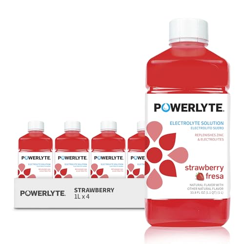 POWERLYTE Sport Hydration Electrolyte Solution Drink for Rehydration | Strawberry | 1 Liter | 4-Pack