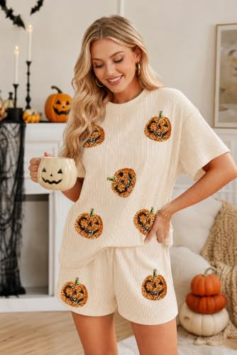 Image of Womens Pajama Sets 2 Piece Pjs Sleepwear Soft Comfy Short Sleeve Tops and Shorts Lounge Set Loungewear Outfit