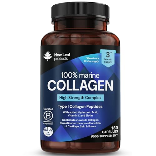Pure Marine Collagen 100% Marine Collagen Type 1 1500mg - 180 Capusles Hydrolysed Collagen Peptides Enhanced with Hyaluronic Acid & Vitamin C High Strength Collagen Supplements for Women and Men