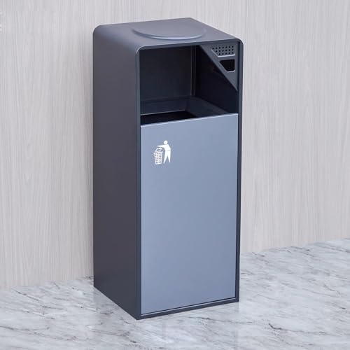 Outdoor Trash Can with Ashtray, Modern Square Metal Wastebasket, Ash Tray Container for Home and Patio(Gray)