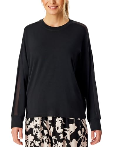 Schiesser Damen Schlafshirt Langarm Modal-Mix + Relax Pyjamaoberteil, schwarz_182051, 38