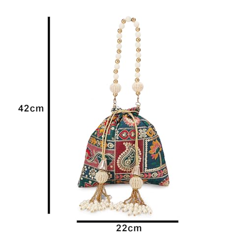 Image of LONGING TO BUY Indian Ethnic Pearls & Sequence Potli Bag for Women, Wedding Potli Bag and For Ethnic Wear