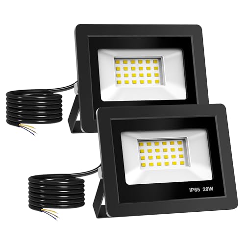 Realky 20W Faretto Led da Esterno 2 Pezzi, Potenti Faretti Led Esterni 2000LM, 24 LED 6500K Bianca Fredda Faro led esterno IP65 - Fari Led Interna ed Esterna per Giardino, Cortile, Garage, Pareti