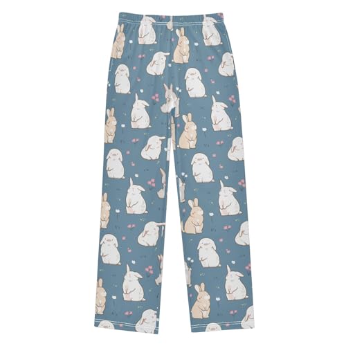 Lovely Bunny and Florals Boys Long Pants Soft Trousers Elastic Waist Kids Lounge Bottoms with Pockets S-XL