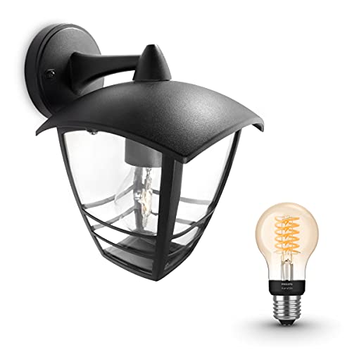 Philips Hue Creek Applique murale d'extérieur vers le bas (Noir) - Lampe d'extérieur - E27 - Lumière blanche chaude - Hue White Filament