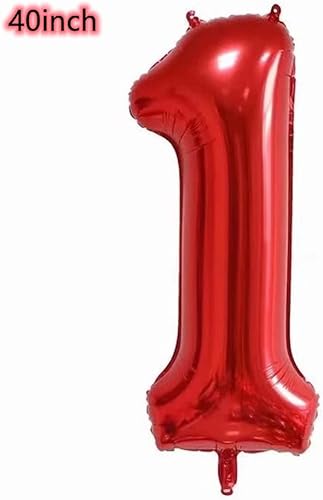 Miniatura 2 de Globo de 40 pulgadas, corona roja número 1, globo gigante de película de aluminio número 1, globos de decoración de primer cumpleaños, fiesta de