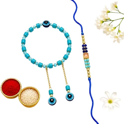 Handmade Bhaiya Bhabhi Lumba Rakhi Set | 6 Multicolour Designs | Designer Couple Rakhi for Brother & Sister-in-Law | Traditional Beaded Lumba Rakhi Combo for Raksha Bandhan with Roli Chawal (Pack Of 1)-image-39