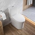 DeerValley Compact One-Piece Toilet for Small Bathrooms, Rimless Bowl Modern Elongated Toilet with Powerful Dual Flush, Soft-Close Seat, 12" Rough-In, Space-Saving & Quiet White Design, DV-1F0369
