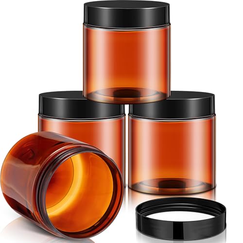 Image of Patelai 4 Pcs Plastic Jars Wide Mouth with Lids,8 Ounce,Amber