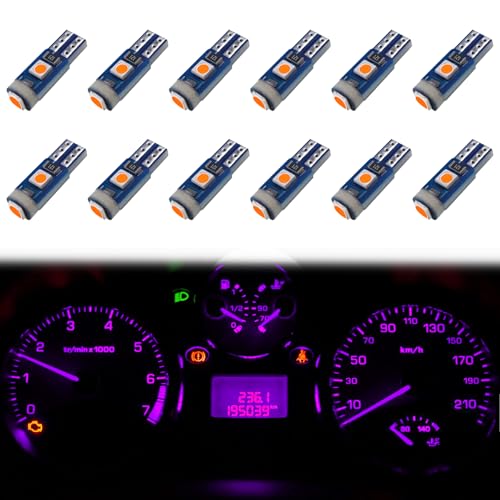Image of ecocstm 12 PCS T5 LED Bulbs, 74 73 37 2721 Instrument Cluster Light Bulb, 12 Volt Bright Canbus Error Free LED Dashboard Light Bulb, 3030 SMD Automotive Replacement Bulbs (Pink Purple)