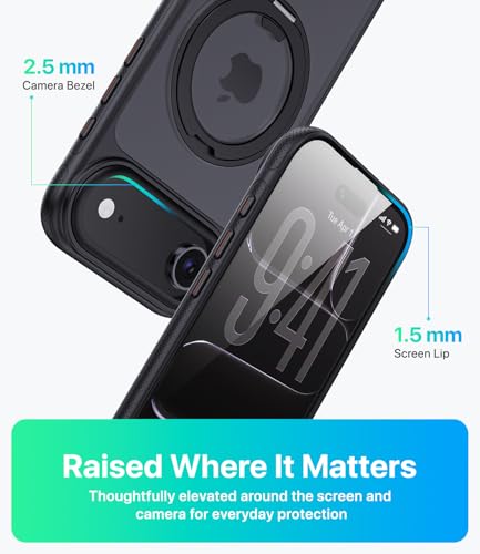 Image of for iPhone Air Case, Compatible with MagSafe, Slim Shockproof Military-Grade Rugged Protective Case with Stand, Camera Control, Comfort Grip (A-Black, iPhone Air)