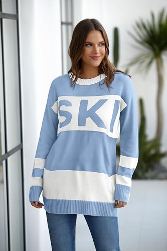 Image of Oversized Sweater for Women Fall Fashion 2024 Crewneck Long Sleeve Ski Pullover Sweaters S-2XL