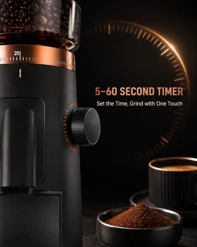 Image of AMZCHEF Single Dose Burr Grinder, 75 Settings, Quiet DC Motor, Oro Rosa | 40mm Burr, <0.2g Retention, 5-60s Timer, Magnetic Outlet, Vacuum Storage Cup, LED Light, Espresso, Pour-Over & French Press