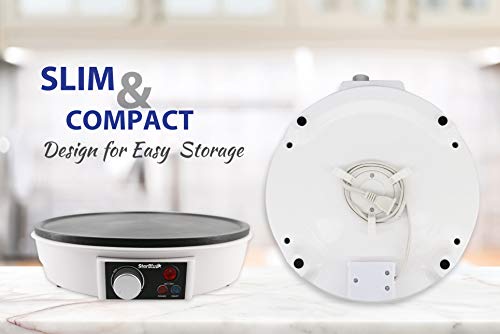 30.5cm Electric Pancake & Crepe Maker by StarBlue with FREE Recipes e-book and Wooden Spatula - AC 220-240V 50/60Hz 1000W, UK Plug, Europe Adapter Included
