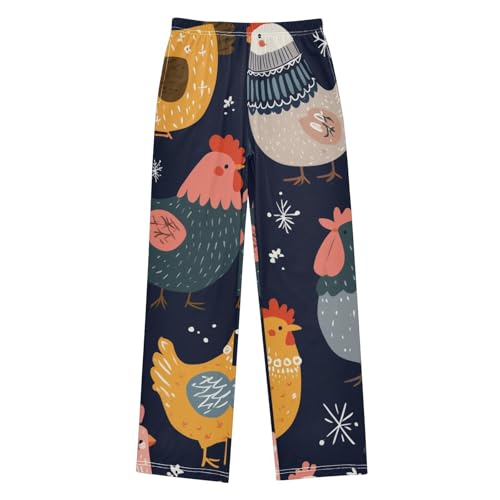 Chicken Snowflake Boys Long Pants Soft Trousers Elastic Waist Kids Lounge Bottoms with Pockets S-XL