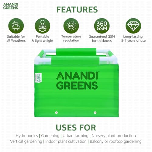 Image of Anandi Green's Hdpe Uv Protected 360 GSM Green Color Rectangular Plants Grow Bags Suitable for Vegetable Terrace Gardening with PVC Pipe Support (1.5x1x1 FIT) Pack of 1