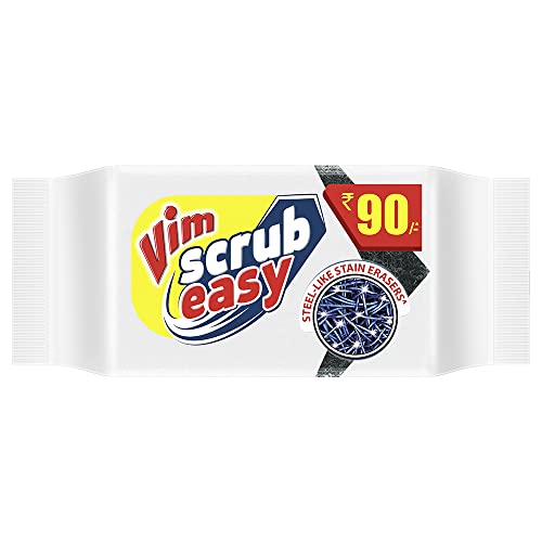 Image of Vim Dishwash Liquid Gel Lemon, With Lemon Fragrance, Leaves No Residue, Grease Cleaner For All Utensils, 500 ml Bottle & Vim Scrub EASY Pack of 5