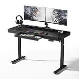 EUREKA ERGONOMIC Frosted Glass Gaming Standing Desk with Drawers, 55 Inch Electric Standing Desk Adjustable Height, Sit Stand with Power Outlet & USB, Home Office Work, Black