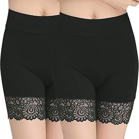 2 Pairs Womens Basic Long Brief Anti Chafing Cotton Shorts Long Leg Knickers Ladies Soft Boxer Shorts Underwear (B-BK+BK-style1) Cover