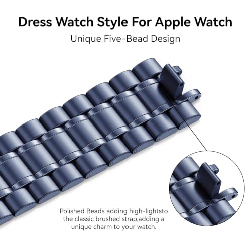 Image of Bestig Compatible with Apple Watch Bands for Men Women 49mm 46mm 45mm 44mm 42mm(Series 3 2 1), Stainless Steel Metal Business Wristband Strap for iWatch Ultra Series 11 10 9 8 7 6 SE 5 4, Blue