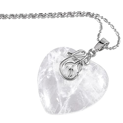 KYEYGWO Cristal de Roche Pendentifs Coeur en Cristal Reiki pour Femmes, Colliers en Feuille de Métal, Pendentifs en Pierres Précieuses, Amulette en Forme de...