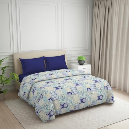 Image of Welspun Polycotton Ac Comforter Double Bed Quilt Blanket | 120 TC Duvets for Double Bed | Health Layer & Machine Washable | (88 inch X 106 inch Inches) - Blue
