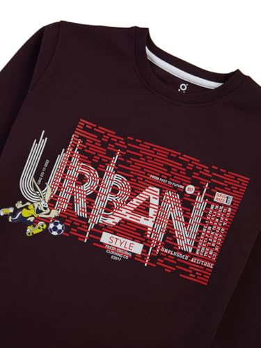 Image of Kidz Boys Maroon Printed Crew Neck Full Sleeve T-Shirt