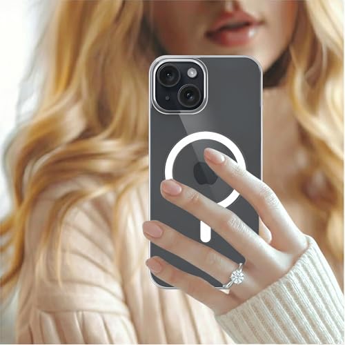 Image of Anti Yellow Clear Magnet Case for iPhone 15, Premium Polycarbonate, Ultra Strong Magnets, 360 Drop Protection, Raised Camera Protection, MagSafe Compatible