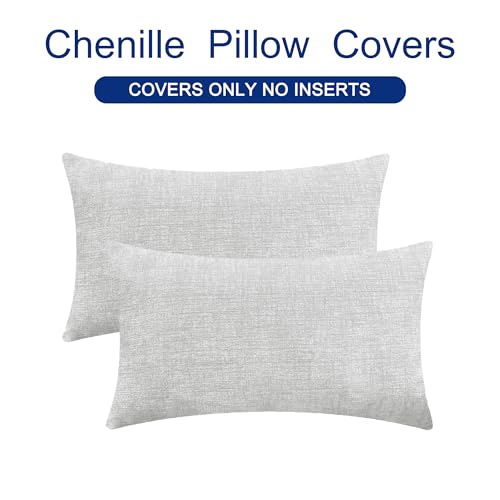 Image of CaliTime Pack of 2 Cozy Bolster Pillow Covers Cases for Couch Sofa Home Decoration Solid Dyed Soft Chenille 12 X 20 Inches Moonbeam Gray