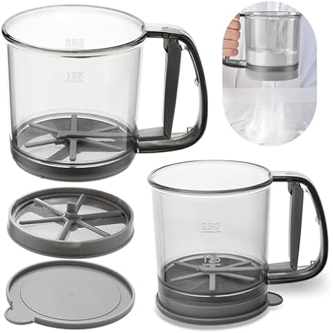 Blingbin Flour Sifter for Baking, Double layer Flour Sieve with Lid, Semi-Automatic Handheld Powder Sifters,Fine Mesh Screen Powder Sifters with Scale for Cooking Baking Kitchen Sugar Utensil DIY Home Cover