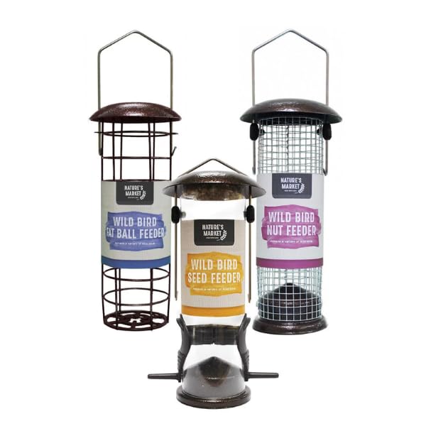 Garden Mile Bird Feeders Hanging Set 3 Pack – Seed, Nut & Fat Ball Feed Stations for Wild Birds, Outdoor Garden Feeders for Patio, Trees & Wildlife Attraction