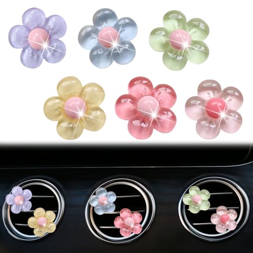 Image of 6Pcs Multicolor Pentapetal Flower Car Accessories for Women, Flower Cars Air Vent Clips Air Conditioner Outlet Decoration Car Interior Decor Charm, Air Fresheners Interior Accessories